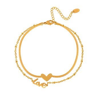 18K gold plated Stainless steel "Hearts" anklet, Intensity