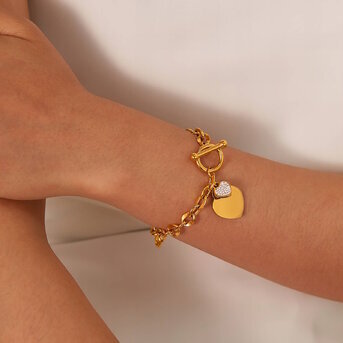 18K gold plated Stainless steel "Hearts" bracelet, Intensity